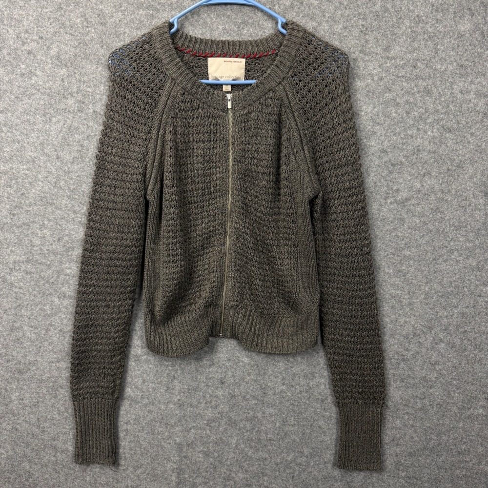 Banana Republic‎ Heritage Collection Linen Blend Metallic Zip Cardigan Grey M